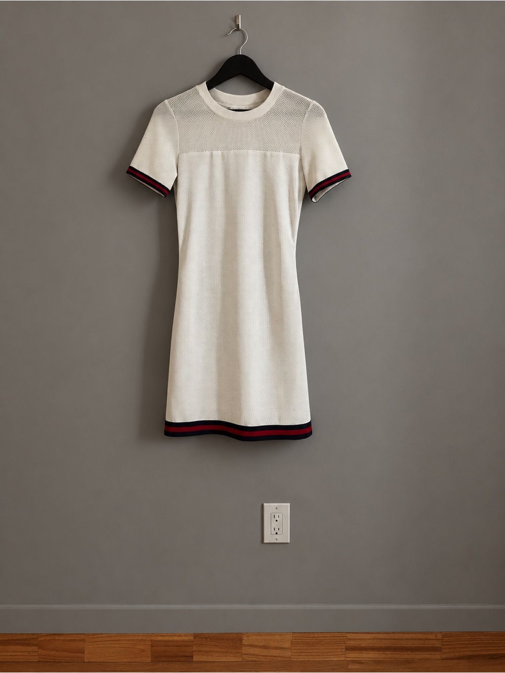 Milly White Knit Short Sleeve Mini Dress with Navy & Red Trim